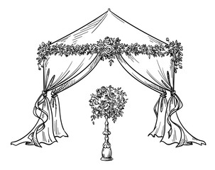 decorative tent for a party or wedding with flower decorations,  vector illustration © kamenuka