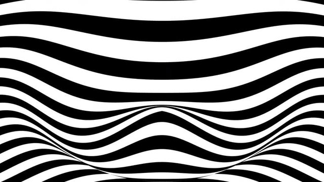 Horizontal black and white stripes on a waving surface. Seamless loop abstract 3D animation.