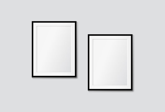 Vector modern frames on a white wall. Galery mock up
