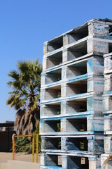 Wooden pallets stocked at an industrial yard