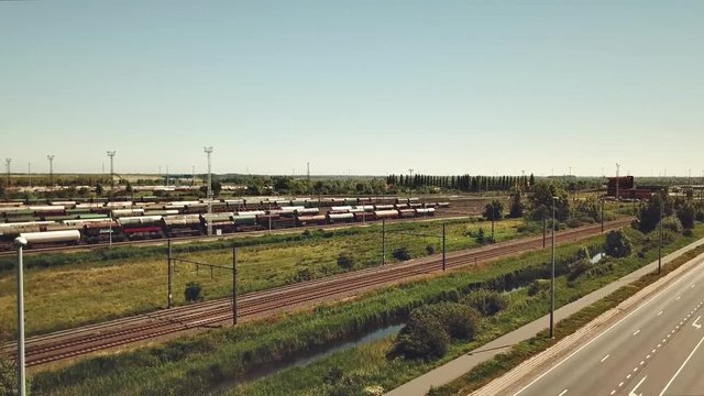 Railway switching Yard with many parallel railroad tracks