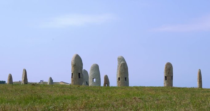Menhires and dolmenes in Parque Escult&oacute;rico de la Torre de H&eacute;rcules de La Coru&ntilde;a - Ciudad Portuaria - 4k - A coruna - Monument