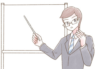 セミナー 人物 ホワイトボード メガネ