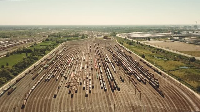 Railway switching Yard with many parallel railroad tracks