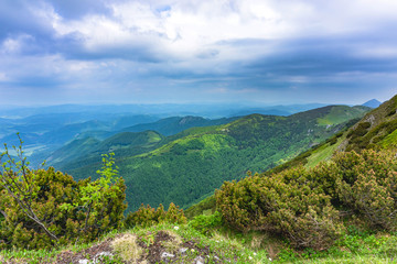 Naklejka premium Wonderful panorama of the mountains and clouds in the summer. Western Carpathians, Slovakia, Little Fatra.