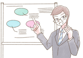 セミナー 人物 ホワイトボード メガネ