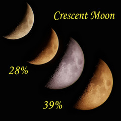 Luna crescente 28% e 39% © Steve Fossiant