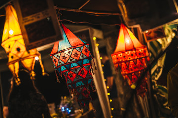 Indian cloth Lanterns in the night.