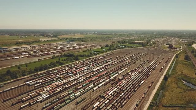 Railway switching Yard with many parallel railroad tracks