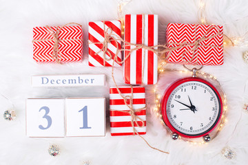Fototapeta premium Winter holidays background flat lay