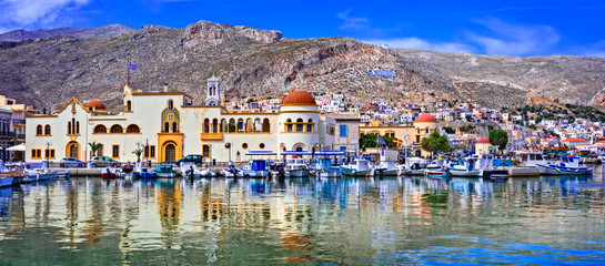 beautiful Greek islands - scenic Kalymnos with authentic beauty. Dodecanese, Pothia capitol town. Greece - obrazy, fototapety, plakaty