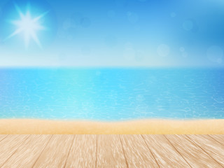 Fototapeta na wymiar Summer, sun, sea, beach, sand. Summer landscape. Vector illustration. for banner, flyer, invitation, brochure. Template.