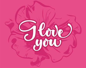 Love You, hand written lettering. Romantic calligraphy card inscription Valentine day