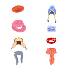 Isolated object of headwear and fashion sign. Set of headwear and cold vector icon for stock.