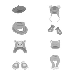 Vector design of headwear and fashion symbol. Collection of headwear and cold stock vector illustration.