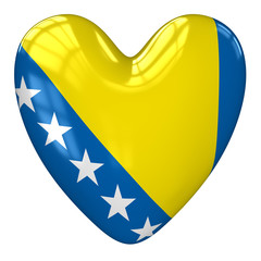 Bosnia and Herzegovina flag heart. 3d rendering.