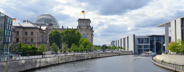 Berlin, Germany,  Reichstag and Bundestag buildings, view over the Spree river © Sinuswelle