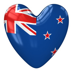 New Zealand flag heart. 3d rendering.