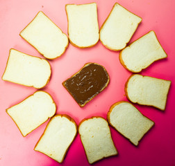 one bread with chocolate jam round by normal bread ,abstract meaning of social bullying,Leadership ,teamwork .