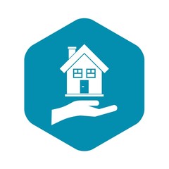 Hand holding house icon. Simple illustration of hand holding house vector icon for web