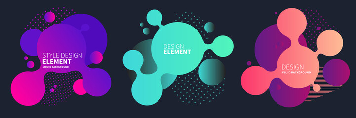 Set of abstract modern graphic elements. Gradient abstract banners with flowing liquid shapes. Dynamical colored forms and line. Template for the design of a logo, flyer or presentation. Vector.