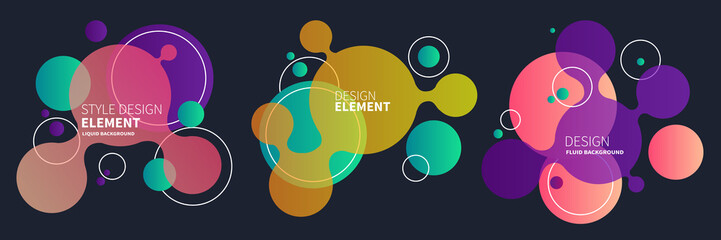 Set of abstract modern graphic elements. Gradient abstract banners with flowing liquid shapes. Dynamical colored forms and line. Template for the design of a logo, flyer or presentation. Vector.