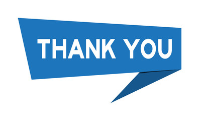 Blue paper speech banner with word thank you on white background (Vector)
