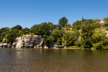 Fototapeta na wymiar View of the river Ardeche near Ruoms in France