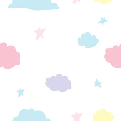 cute cloud seamless pattern handdrawn style vector