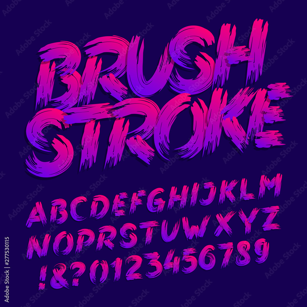 Fototapete brush stroke alphabet font. uppercase handwritten letters and numbers. stock vector typescript for y