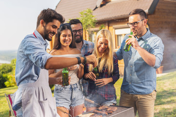 Making barbecue in the backyard