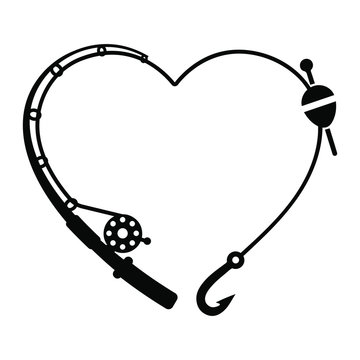 Heart fishing rod vector illustration