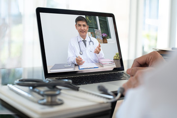 Doctor on video conference - obrazy, fototapety, plakaty