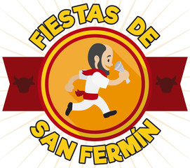Old Runner Celebrating Running of the Bulls in San Fermin, Vector Illustration