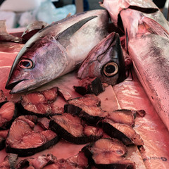 freshly caught tuna at the fish market in Sicily