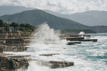 Beautiful view of the sea or ocean and rocky coast. Natural landscape