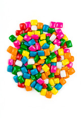 Rounded square unchewed multicolored bubble gum pieces