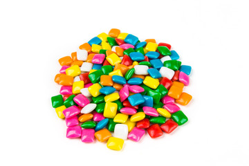 Rounded square unchewed multicolored bubble gum pieces