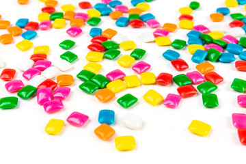 Rounded square unchewed multicolored bubble gum pieces