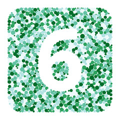 Digit 6 color distributed circles dots illustration