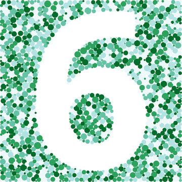 Digit 6 color distributed circles dots illustration