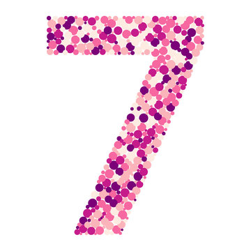 Digit 7 color distributed circles dots illustration