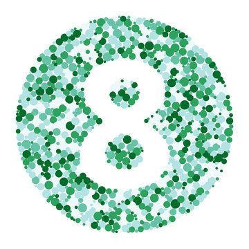 Digit 8 color distributed circles dots illustration