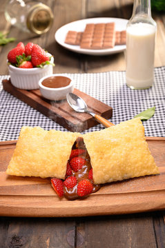 Strawberry pastry with chocolate (Pastel de morango com chocolate) - Traditional Brazilian