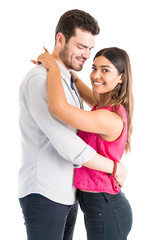 Young Romantic Couple Against Plain Background
