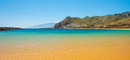 Amazing view of beach las Teresitas with yellow sand. Location: Santa Cruz de Tenerife, Tenerife, Canary Islands.