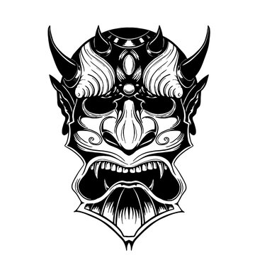 Hand drawn demon mask devil with horns