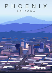 Phoenix modern vector illustration. Arizona Phoenix city landscape poster.