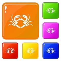 Fresh live crab icons set collection vector 6 color isolated on white background