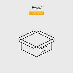 line icon symbol, open parcel postal delivery logistics box package shipping service, on time, Isolated flat outline vector design
